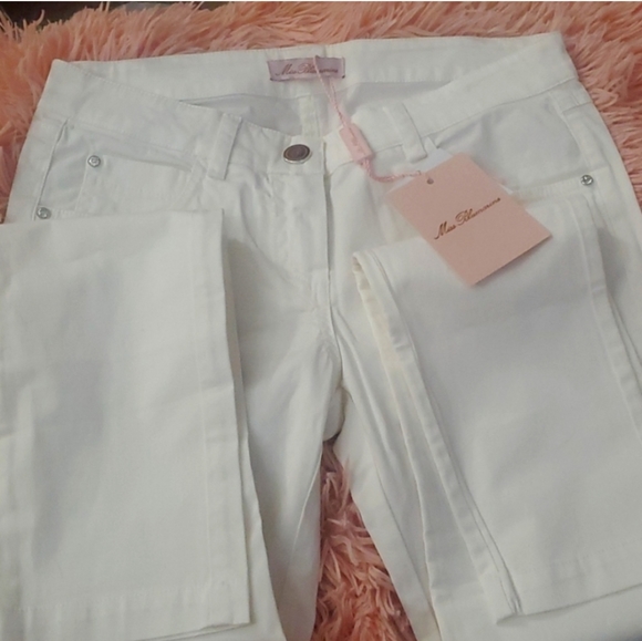 Nwt Miss Blumarine white jeans w/ rhinestone pockets girl's size 12